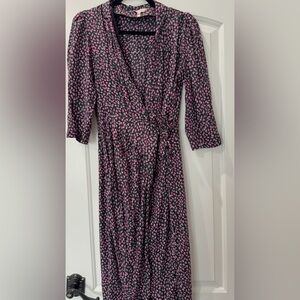 Rebecca Taylor Pink and Black Floral Midi Dress